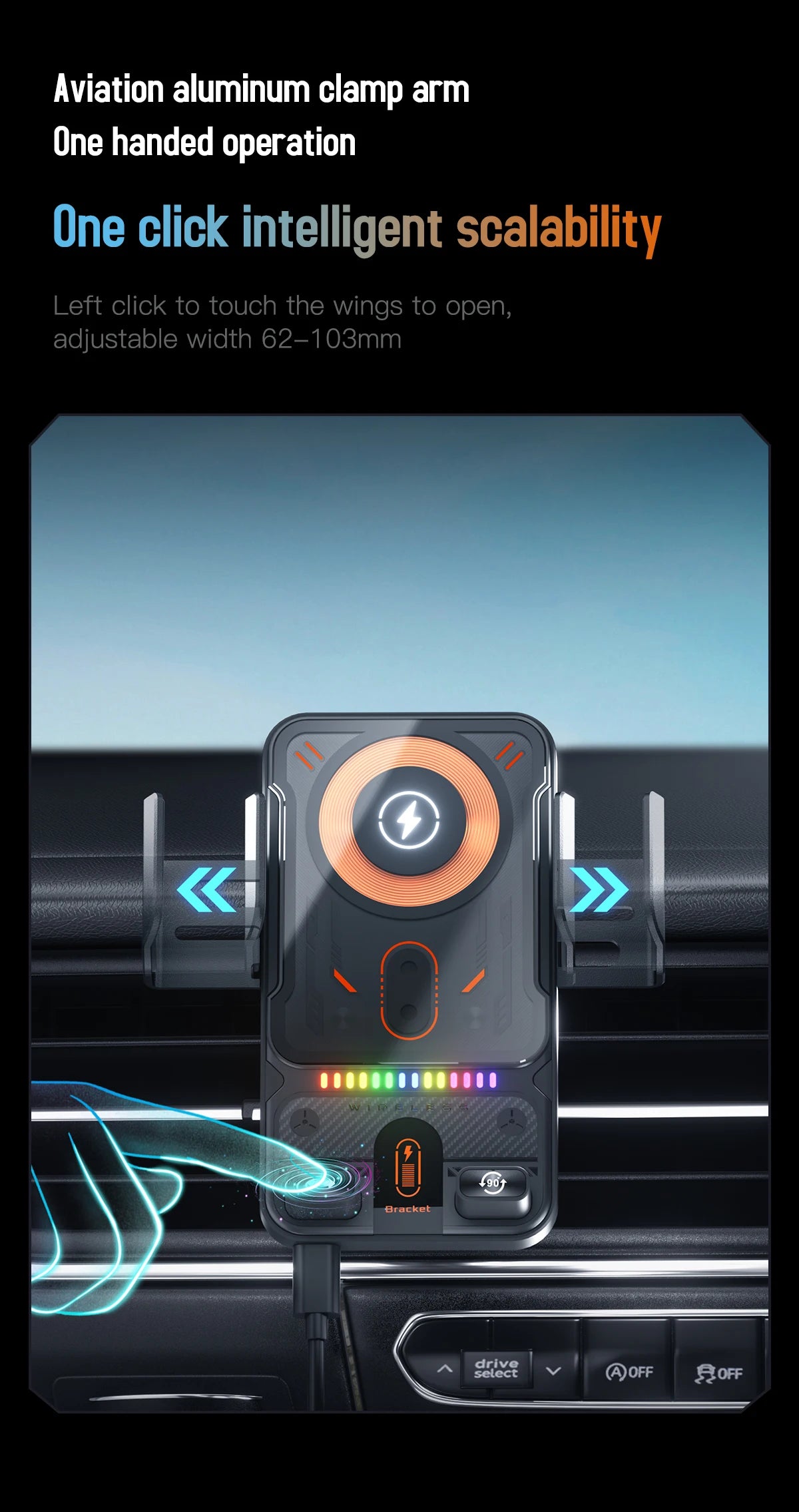 15W Wireless Charger Smart Induction Rotating Universal Car Mobile Phone Holder Air Outlet Clip For iPhone Samsung Xiaomi Huawei