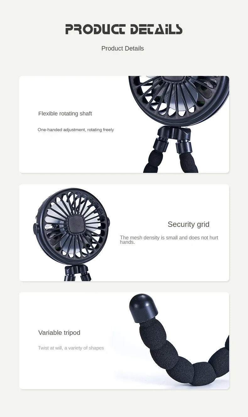 Fan for Cart Stroller Fans Portable Outdoor Fan Clip On for Baby 600mAh USB Rechargeable Handheld Electric Fan for Home 3 Speeds