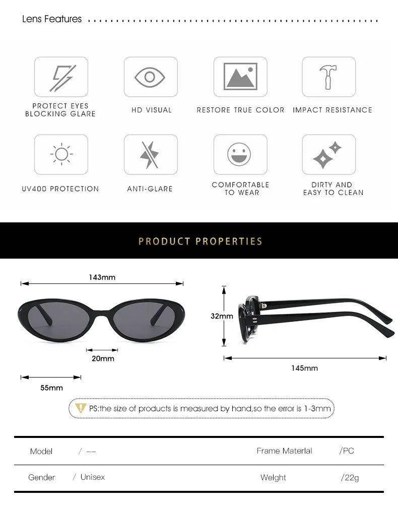 Small Oval Sunglasses for Women's Vintage Design Sun glasses Shades Female Sexy Retro Punk Men Sunglass Outdoor Trendy Eyewear