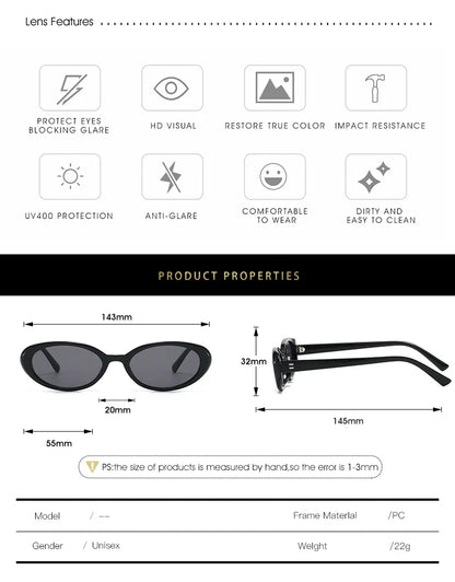 Small Oval Sunglasses for Women's Vintage Design Sun glasses Shades Female Sexy Retro Punk Men Sunglass Outdoor Trendy Eyewear