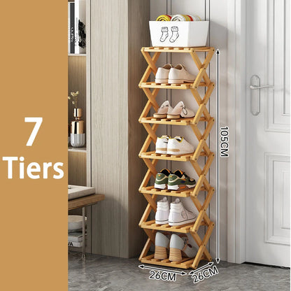 2-9 Tiers Bamboo Shoe Rack Without Installation Small Shoe Rack, Foldable Shoe Storage Rack, Shoe Organizer for Entryway