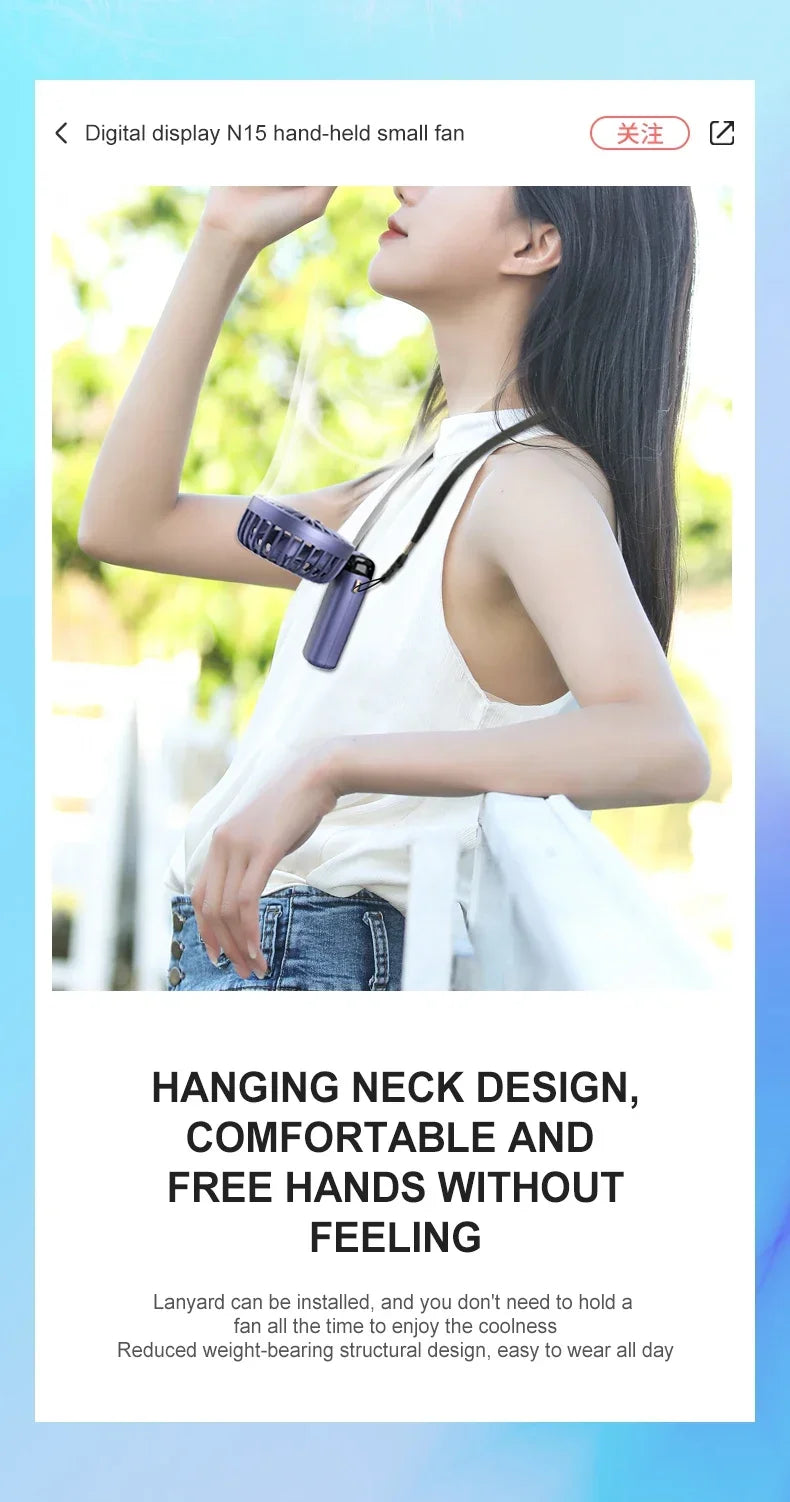 Handheld Mini Fan Foldable Portable Neck Hanging Fans 5 Speed USB Rechargeable Fan with Phone Stand and Display Screen 1800mAh