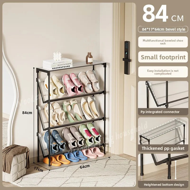 New simple multi-layer inclined dustproof shoe rack. Space saving home door step shoe cabinet, easy to assemble