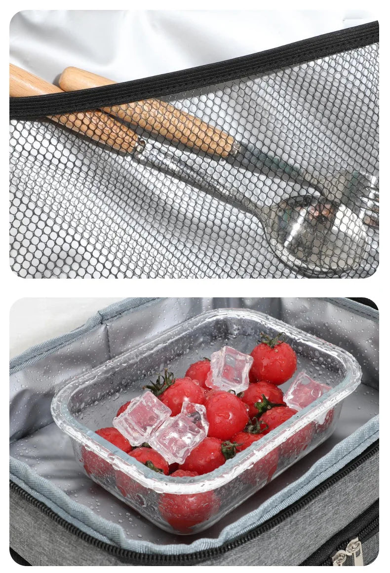 Thermal Lunch Bag Double Layers Large Capacity Lunch Boxes Bags Portable Crossbody Picnic Food Drink Storage Bag Cooler Tote New