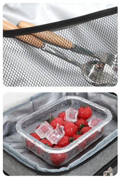Thermal Lunch Bag Double Layers Large Capacity Lunch Boxes Bags Portable Crossbody Picnic Food Drink Storage Bag Cooler Tote New