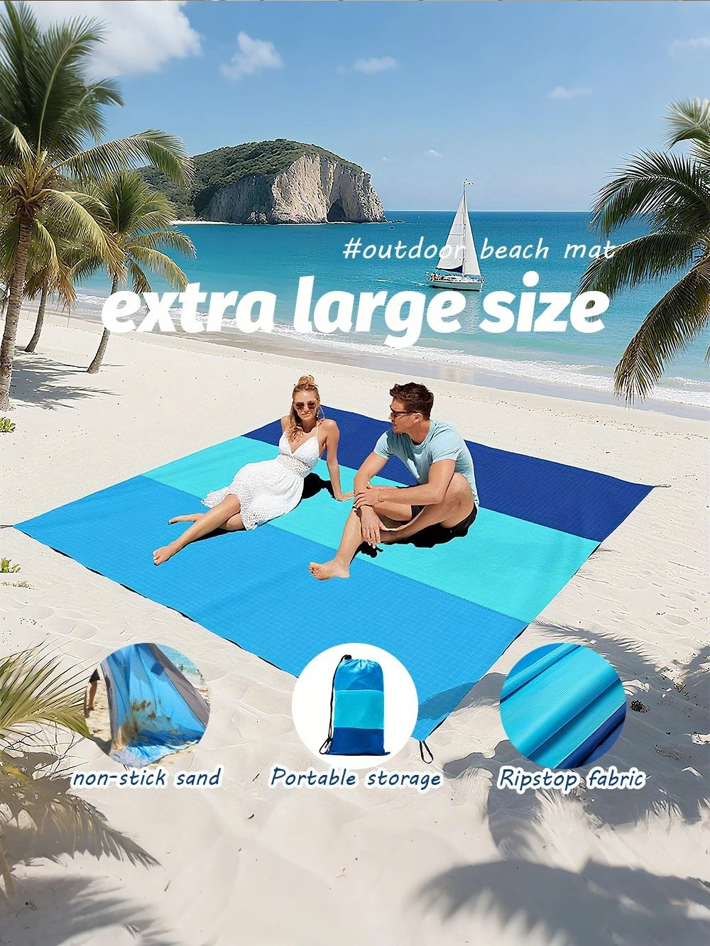 Portable Beach Towel No Sand Quick Drying Camping Mat Waterproof Oversized Beach Mat Travel Camping Picnic