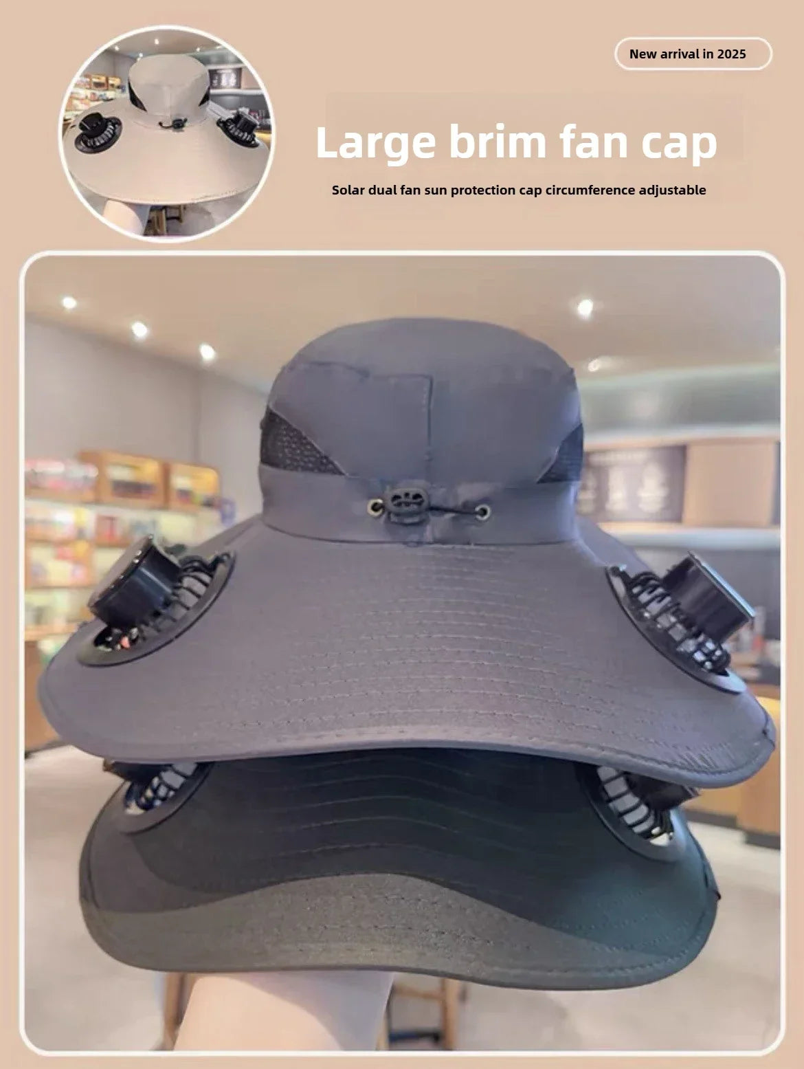 Outdoor Summer Sun Hat With 2 Fan Large Brim Windproof Strap Solar Or USB Charging Anti UV Sun Fishing Cap