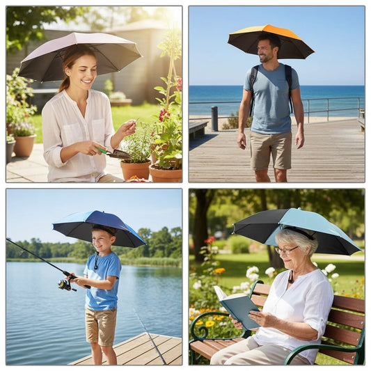 Sunscreen Headband, Fishing Umbrella Head Umbrella with Elastic Band Anti-Rain Headwear Cap Waterproof Sunscreen Hat Umbrella