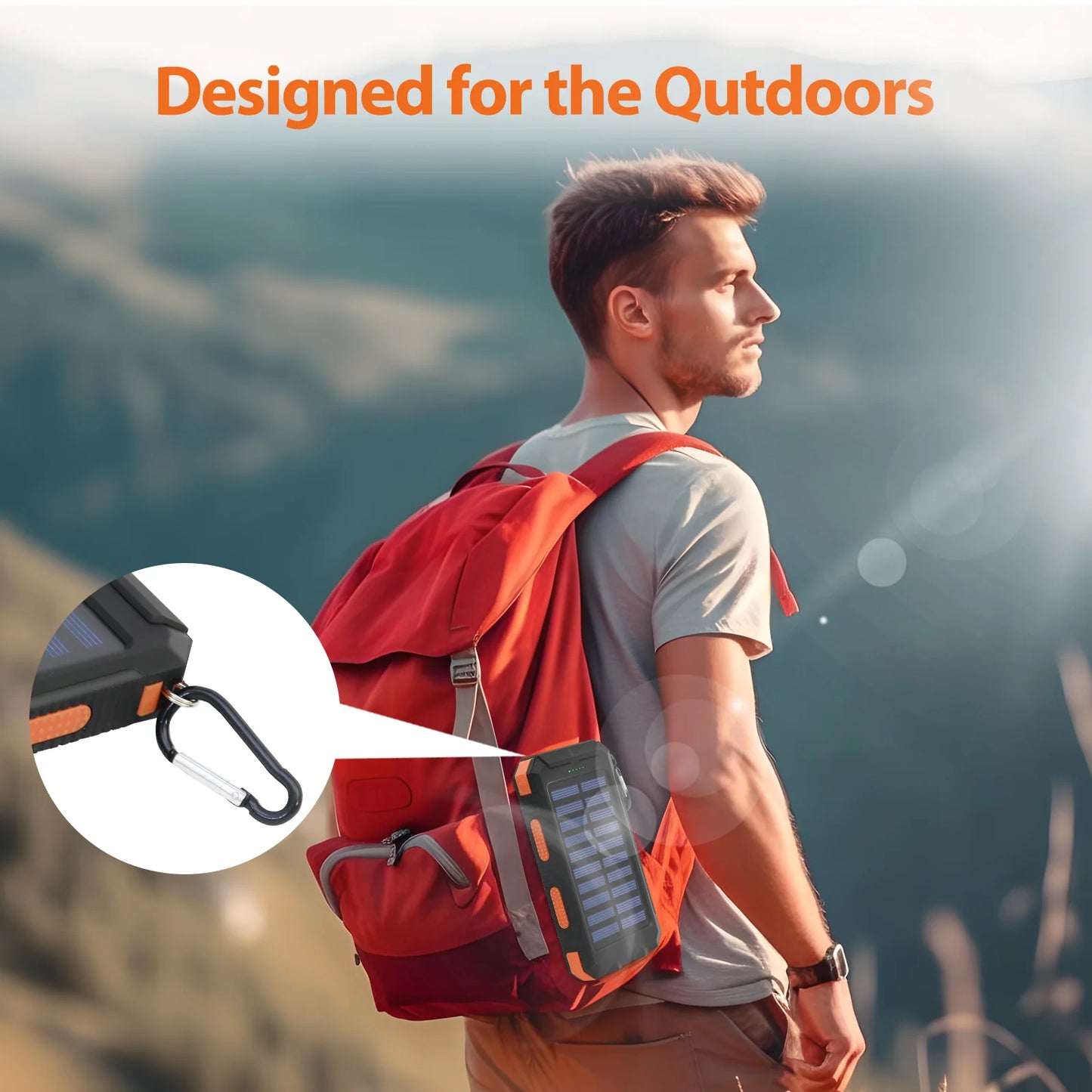 20000mAh Solar Power Bank Portable Solar Charger Waterproof Dual 5V USB Ports 2 LED Light Flashlight For Cell IPhone Outdoor