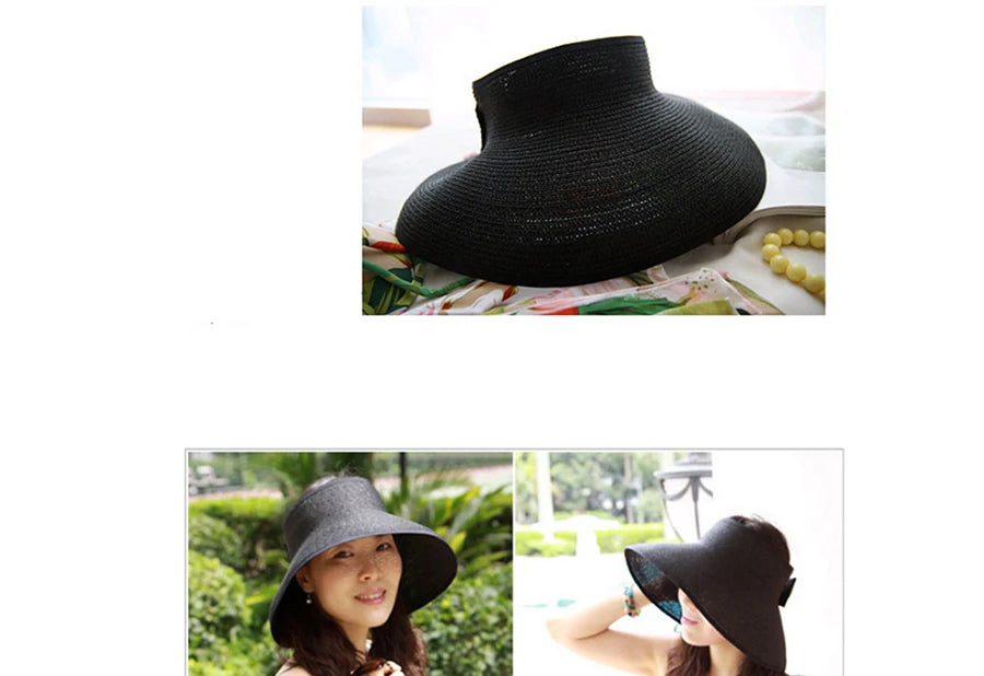 Women Summer Visors Hat Hat - Stylish and UV-Resistant for Outdoor HikingFoldable Sun Cap Wide Large Brim Beach Straw Hats Chape
