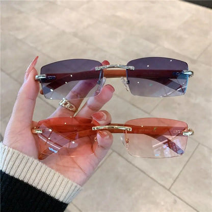 Trendy Punk Sunglasses Rimless Rectangle Sun Glasses for Men Women Fashion UV400 Driving Shades Frameless Gradient Eyewear