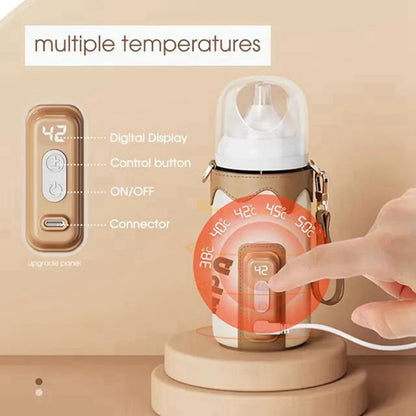 Portable Baby Bottle Warmer for Travel, USB Charging Bottle Warmer Sleeve, 5 Levels 38-50℃ Adjustable