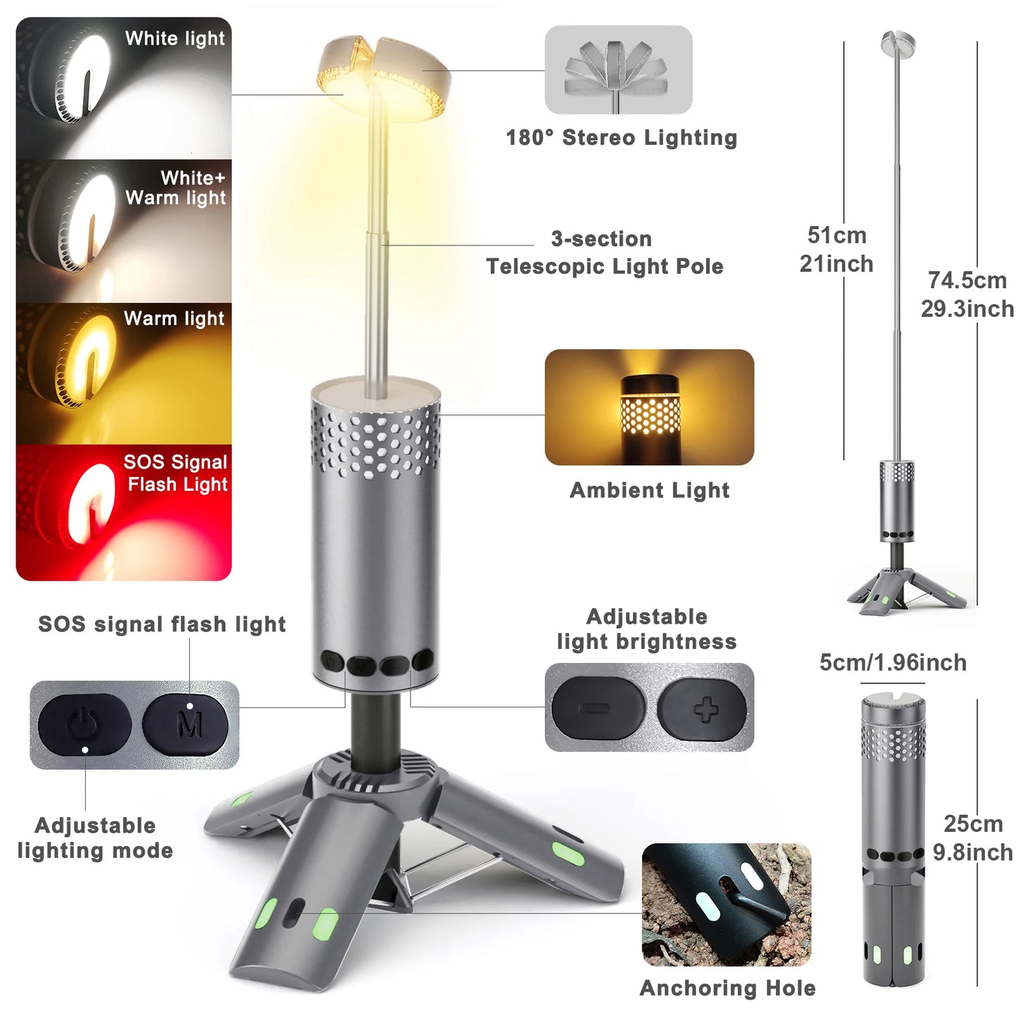 Telescopic Camping Light Rechargeable Fishing Lantern Dimming Night Atmosphere Light Emergency Light for Power Failure 10000mAh