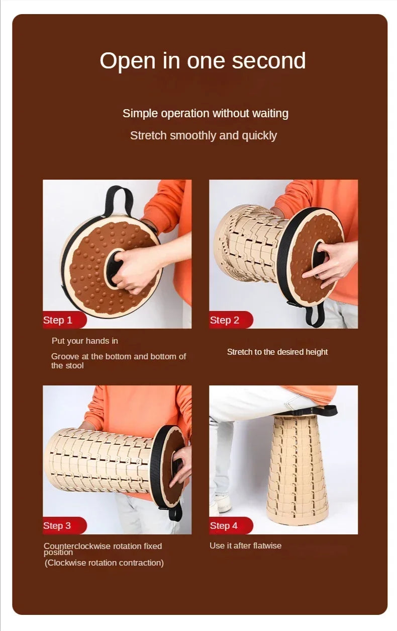 Outdoor Folding Stool with Soft Glue Queue Up  Portable Telescoping Travel Camping Fishing Bearing Strength Small Size