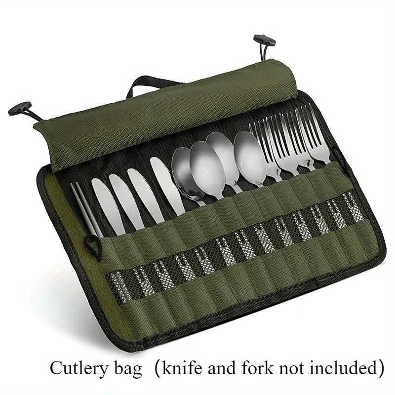 Outdoor camping tableware roll storage bag, Oxford cloth portable tableware bag with safety slot - lightweight and compact trave
