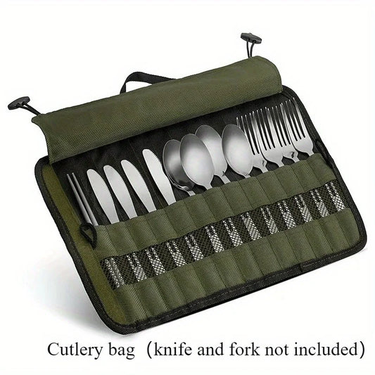 Outdoor camping tableware roll storage bag, Oxford cloth portable tableware bag with safety slot - lightweight and compact trave