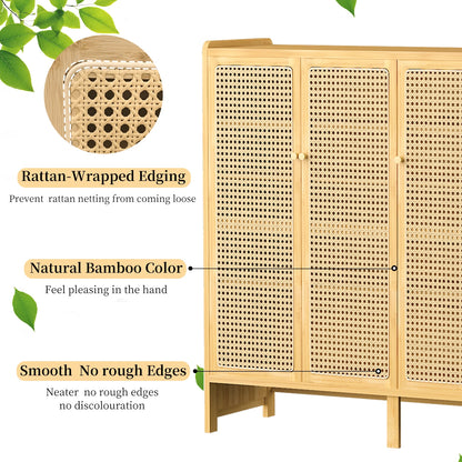 Bamboo Shoes Rack Organizer Cabinet with Doors and 6 Tiers Shelves for for Entryway Hallway