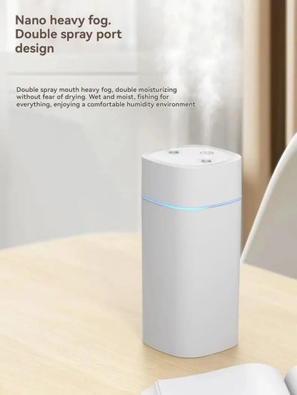 Dual-Nozzle Humidifier (USB) | 600ml/H Super Mist & Ultra Quiet | Moisturizing Device for Home/Car