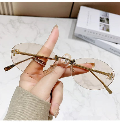 Elegant Diamond Oval Sunglasses Male Letter "F" Rimless Sunglasses  car sunglasses 90902