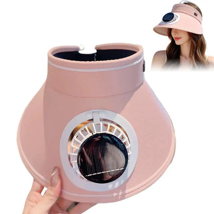 Solar USB Dual Charging Sun Visor Hat with Built-in Fan, 3-Speed Cooling, Wide Brim UPF Protection for Summer Outdoor Activities