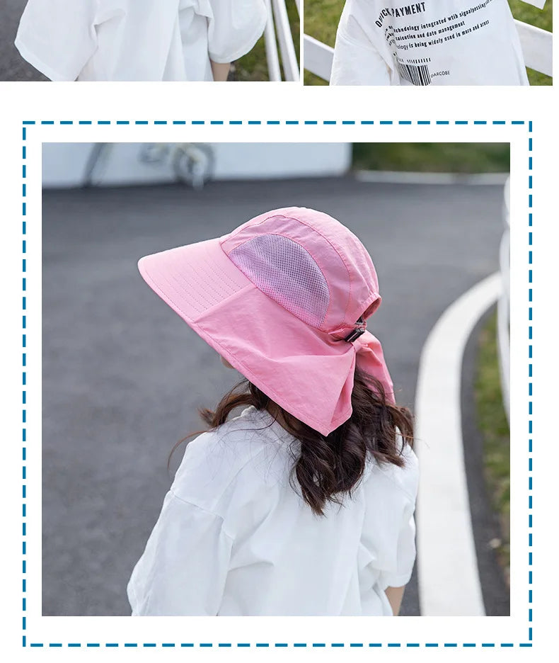 Kids Sun Hat with Neck Flap UV Protection Summer Toddler Beach Hat Unisex Ponytail Hat Wide Brim Fishing Hat