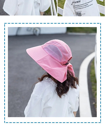 Kids Sun Hat with Neck Flap UV Protection Summer Toddler Beach Hat Unisex Ponytail Hat Wide Brim Fishing Hat
