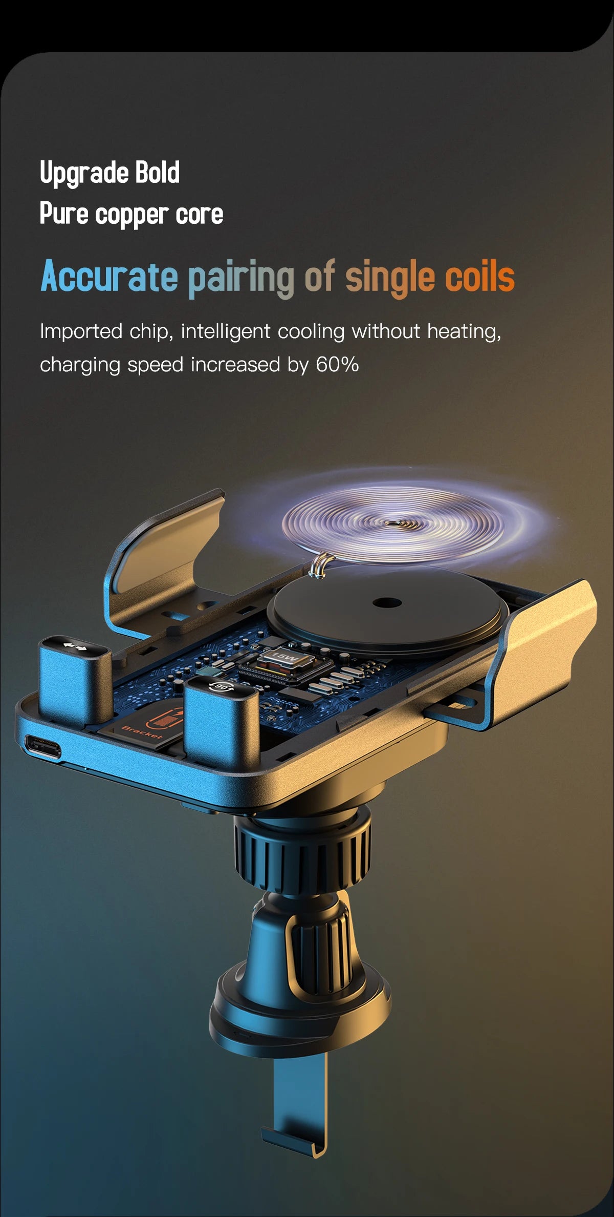 15W Wireless Charger Smart Induction Rotating Universal Car Mobile Phone Holder Air Outlet Clip For iPhone Samsung Xiaomi Huawei