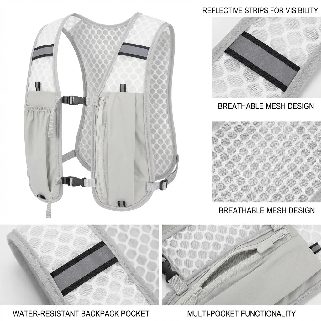 Lightweight Running Vest with Phone Holder New Reflective Hydration Water Chest Pack Storage for Sports Water Bottle