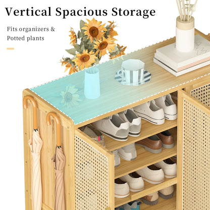 Bamboo Shoes Rack Organizer Cabinet with Doors and 6 Tiers Shelves for for Entryway Hallway