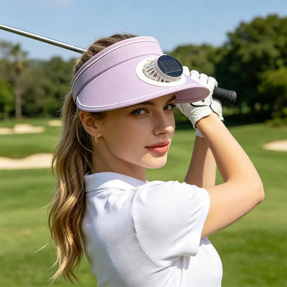 Solar USB Dual Charging Sun Visor Hat with Built-in Fan, 3-Speed Cooling, Wide Brim UPF Protection for Summer Outdoor Activities