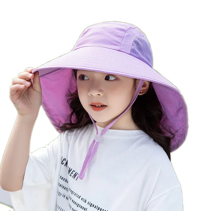 Kids Sun Hat with Neck Flap UV Protection Summer Toddler Beach Hat Unisex Ponytail Hat Wide Brim Fishing Hat
