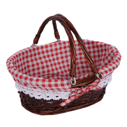 Portable Wicker Rattan Basket Woven Flower Basket Folding Handle Rattan Picnic Basket For Christmas/Easter/Outdoor Activities