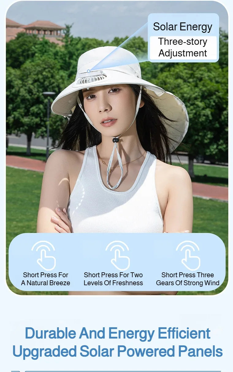 Women Wide Brim Solar Fan Sun Hat Integrated Face Shield Shawl Design UV Protection Fisherman Cap Outdoor Breathable