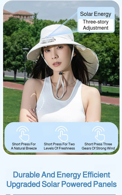 Women Wide Brim Solar Fan Sun Hat Integrated Face Shield Shawl Design UV Protection Fisherman Cap Outdoor Breathable