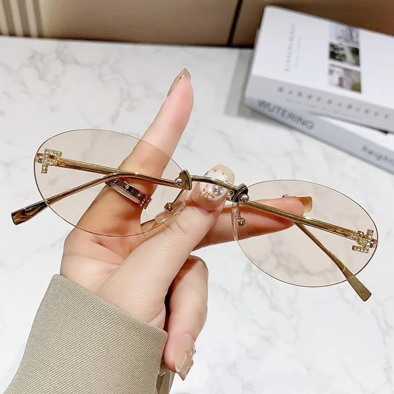 Elegant Diamond Oval Sunglasses Male Letter "F" Rimless Sunglasses  car sunglasses 90902