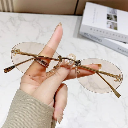 Elegant Diamond Oval Sunglasses Male Letter "F" Rimless Sunglasses  car sunglasses 90902