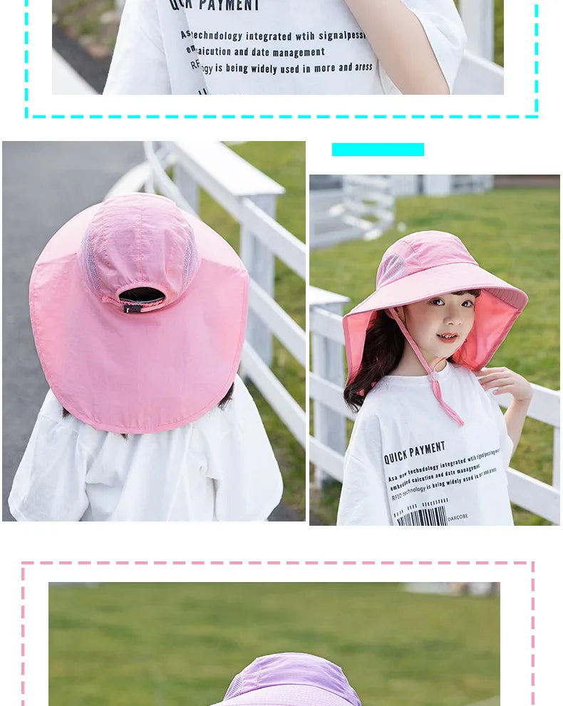 Kids Sun Hat with Neck Flap UV Protection Summer Toddler Beach Hat Unisex Ponytail Hat Wide Brim Fishing Hat