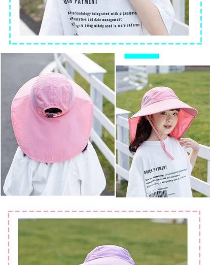 Kids Sun Hat with Neck Flap UV Protection Summer Toddler Beach Hat Unisex Ponytail Hat Wide Brim Fishing Hat