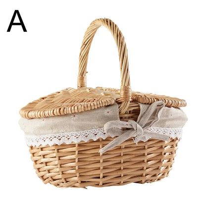 Handmade Willow Picnic Basket With Lid And Handle Washable Lining Willow Storage Basket Suitable For Outdoor Camping