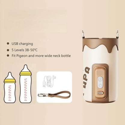 Portable Baby Bottle Warmer for Travel, USB Charging Bottle Warmer Sleeve, 5 Levels 38-50℃ Adjustable