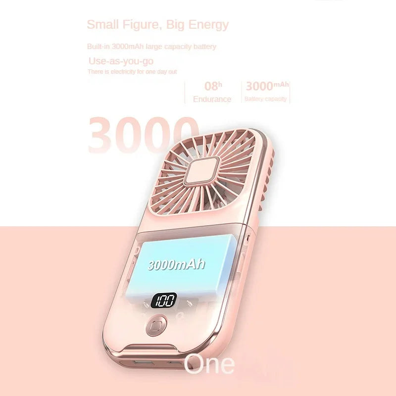 3000mah Folding Handheld Fan USB Charging Digital Display Outdoor Mini Neck Hanging For Sport Outdoor