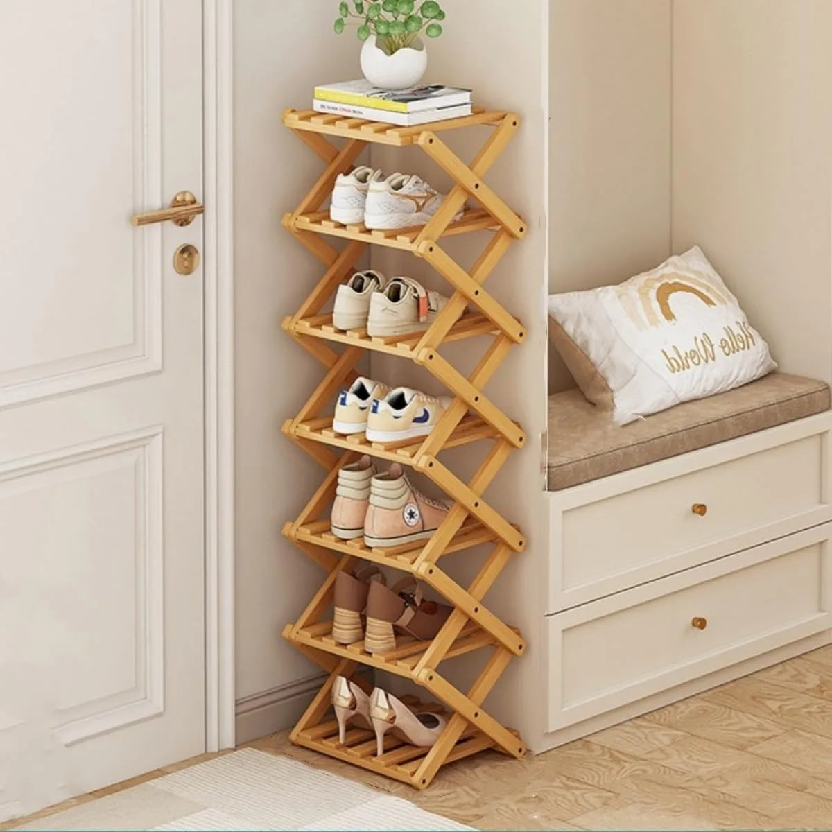 2-9 Tiers Bamboo Shoe Rack Without Installation Small Shoe Rack, Foldable Shoe Storage Rack, Shoe Organizer for Entryway