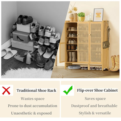 Bamboo Shoes Rack Organizer Cabinet with Doors and 6 Tiers Shelves for for Entryway Hallway