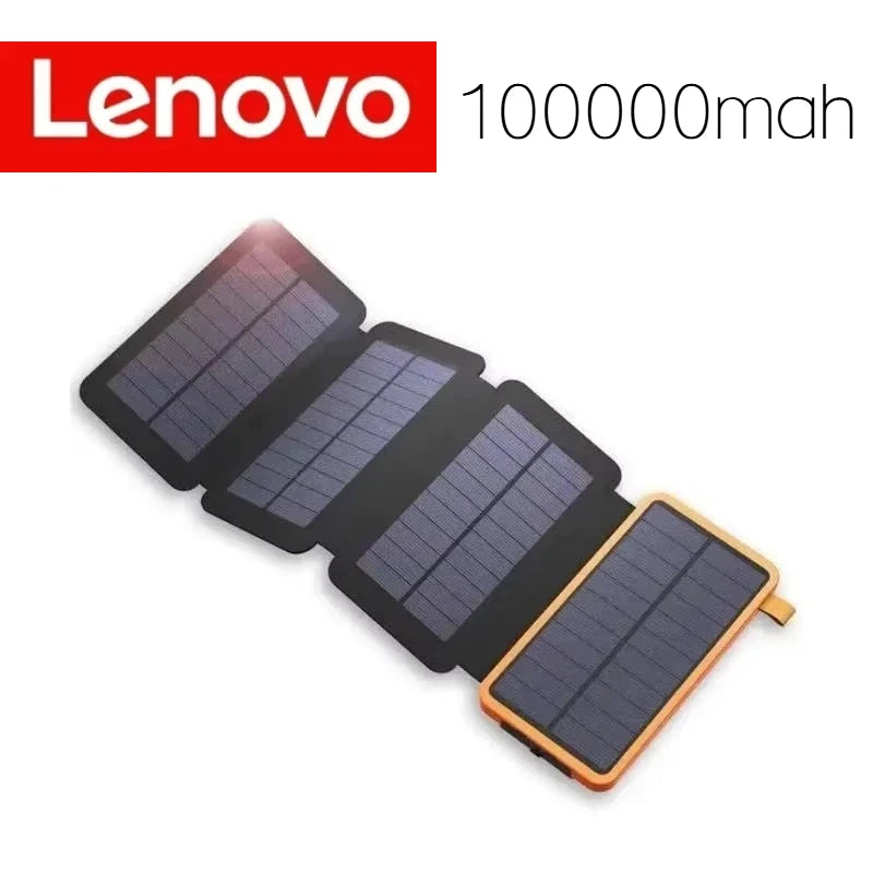 Lenovo Solar Power Bank 200000mAh 4 Solar Panels Wireless Charger Portable External Battery LED Flashlight for Outdoor Travel