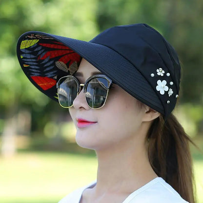 Fashion Womens Ladies Summer Vacation Wide Brim Foldable Sun Hat Anti-UV Beach Visor Caps Casual Hats