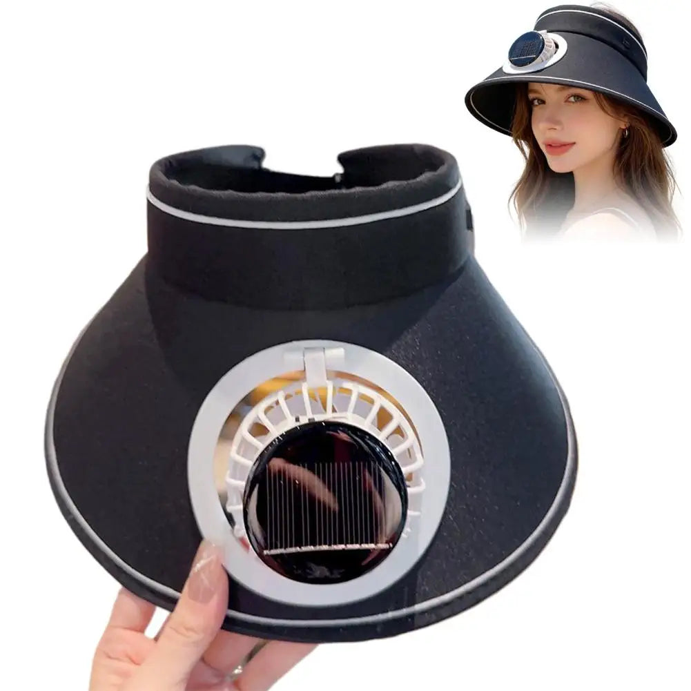 Solar USB Dual Charging Sun Visor Hat with Built-in Fan, 3-Speed Cooling, Wide Brim UPF Protection for Summer Outdoor Activities