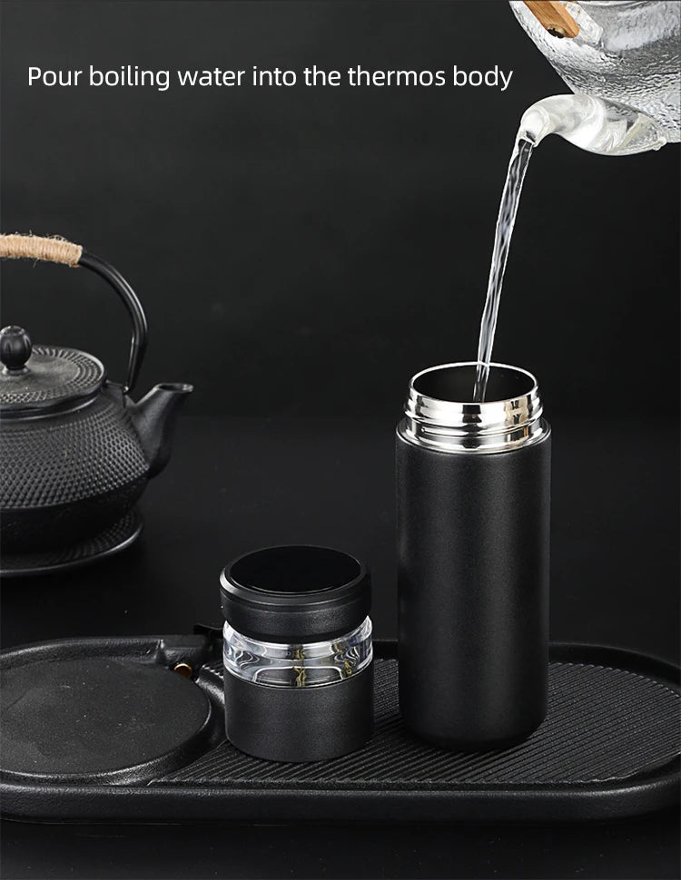 500ml Tea Infuser Vacuum Flask Stainless Steel Insulated Cup with Independent Tea Storage Handle Travel Mug Business Cup Gifts