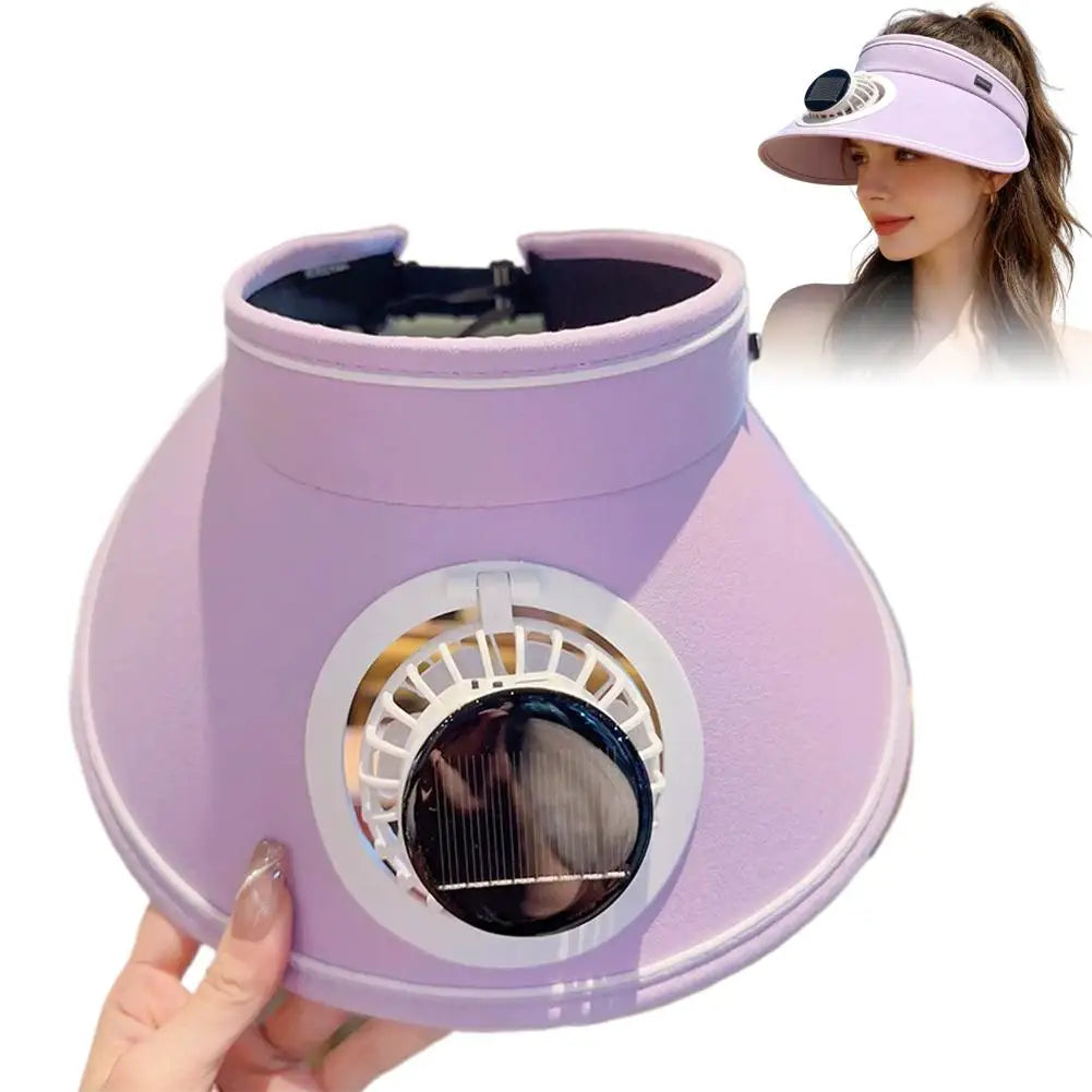 Solar USB Dual Charging Sun Visor Hat with Built-in Fan, 3-Speed Cooling, Wide Brim UPF Protection for Summer Outdoor Activities