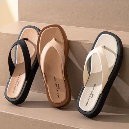 Classic Black/white Mixed Color Platform Flip Flops Women Thick Bottom Thong Slippers High Quality Leather Jandal Sandals Women