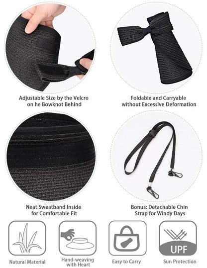 Women Summer Visors Hat Hat - Stylish and UV-Resistant for Outdoor HikingFoldable Sun Cap Wide Large Brim Beach Straw Hats Chape